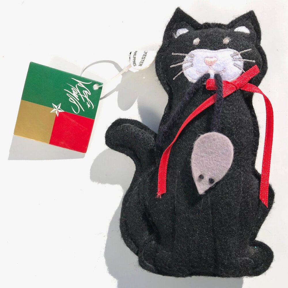felt black cat Christmas Ornament Lord & Taylor hanging decoration cat and mouse
